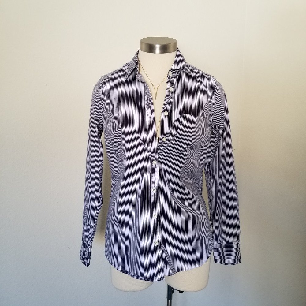 Thomas Mason® for J.Crew Stretch Shirt in Stripe Navy White Size 4